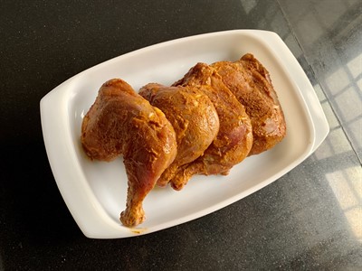 Marinated chicken in a dish