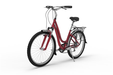 3D illustration of Front view of a red bicycle