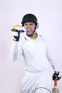 Cricket player batsman showing aggression after short