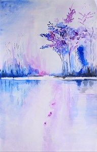 abstract painting of landscape in purple hues