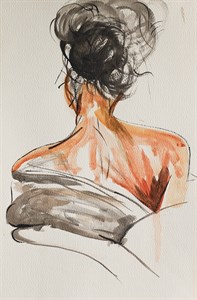 abstract painting of woman from back