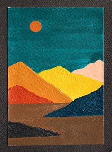 bright colorful painting of mountains