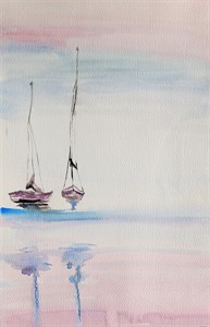 seascape painting in pink hues