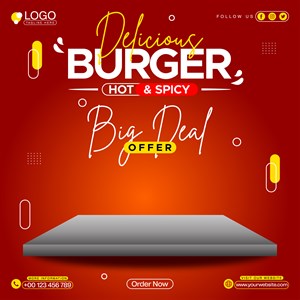 Delicious Burger Hot and Spicy Big Deal Offer Fast Food Template