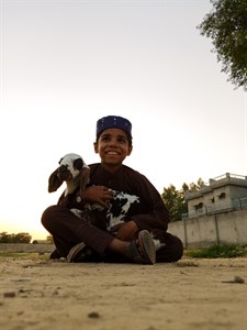 young boy with little goat