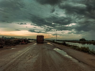 Truck on Road after rain