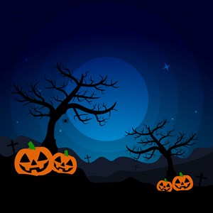 Happy halloween with night and scary castle social media post design