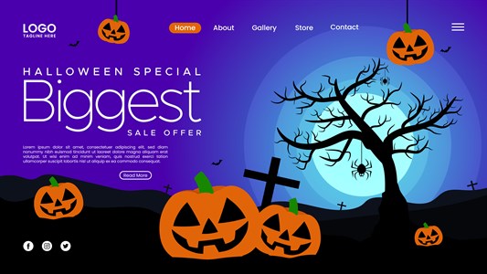 Happy Halloween biggest  sale offer landing page with pumpkin illustration