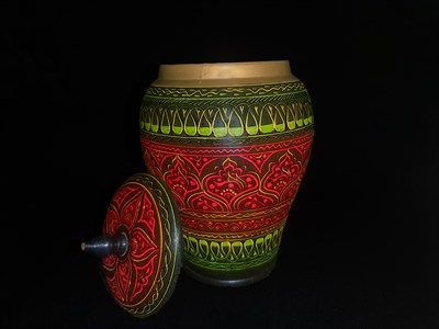 Hand painted wooden jar