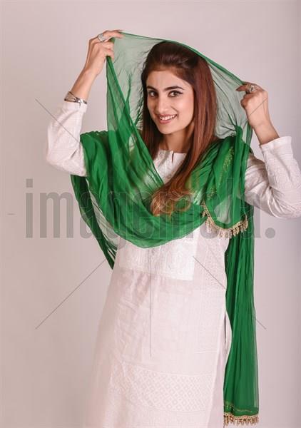 Pakistani girl in White and green dress