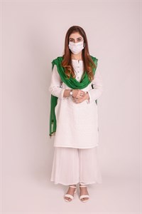 Pakistani Girl wearing mask in white dress